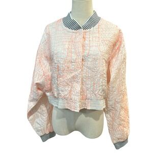 WITHOUT WALLS Cropped Quilted Bomber Jacket Orange Line Art Stripe Collar Cuff L